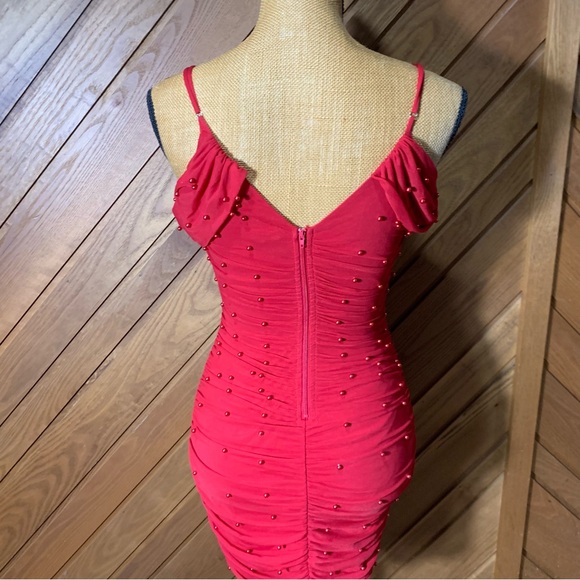 Windsor Red Faux Pearl Mini Dress Size Medium - Picture 4 of 7
